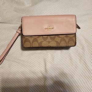 Coach Powder Pink Foldover Wristlet In Signature Canvas